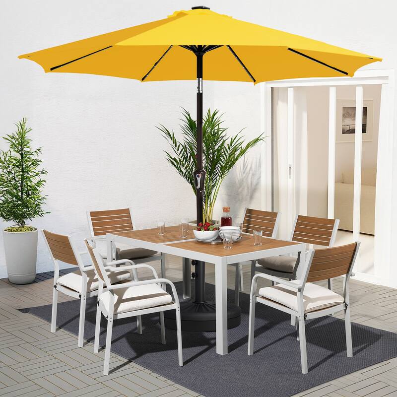 9ft Patio Market Umbrella with LED Lights,Crank & Tilt
