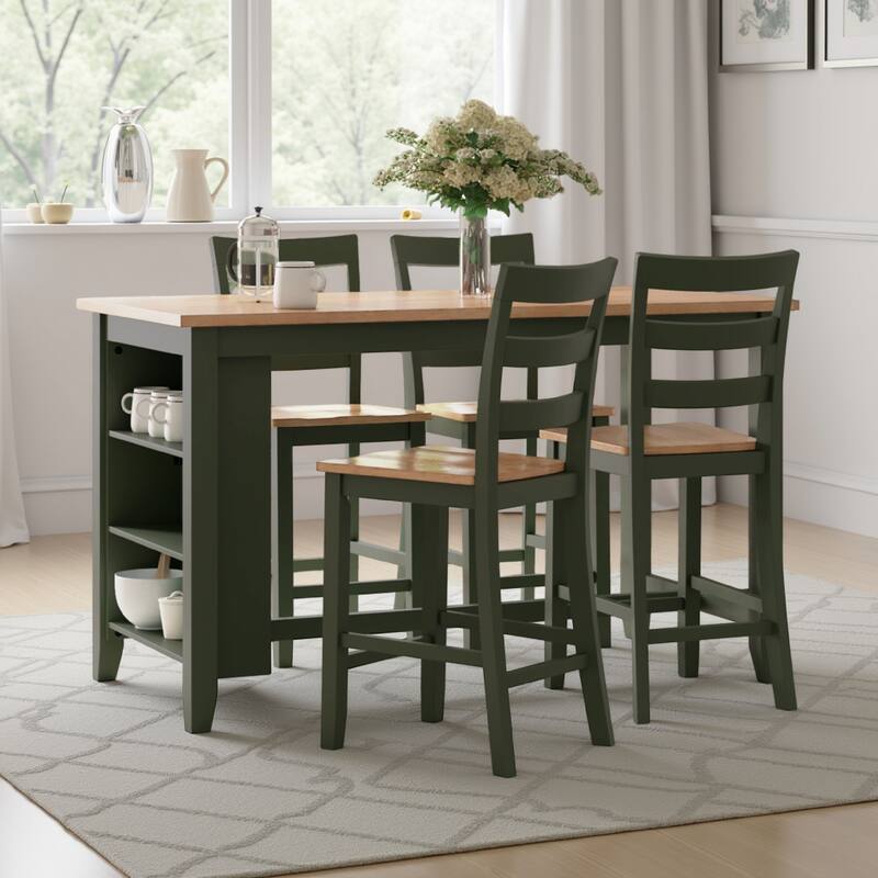 Gasy Counter Height Dining Table, 60 Inch, Green Mango Wood, Brown