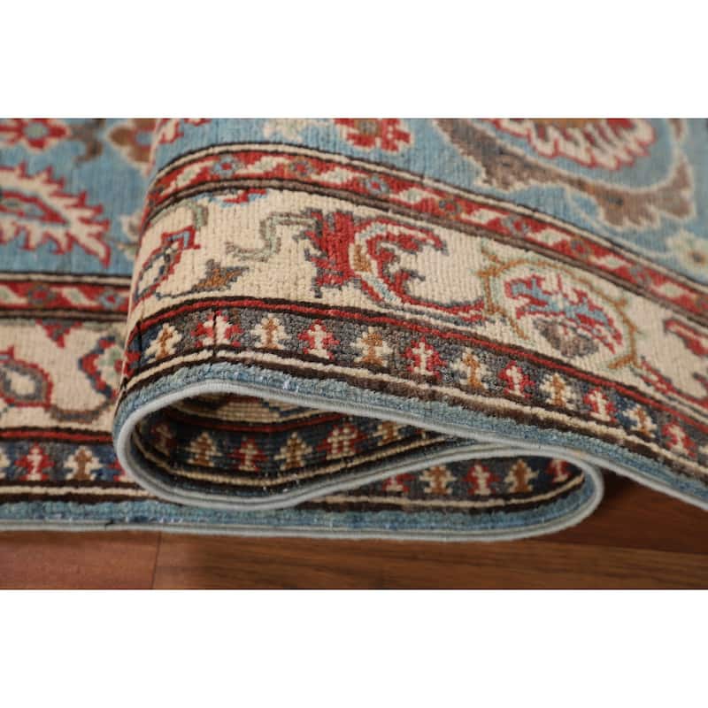 Light Blue Kazak Oriental Runner Rug Handmade Hallway Wool Carpet - 2'0" x 5'8"