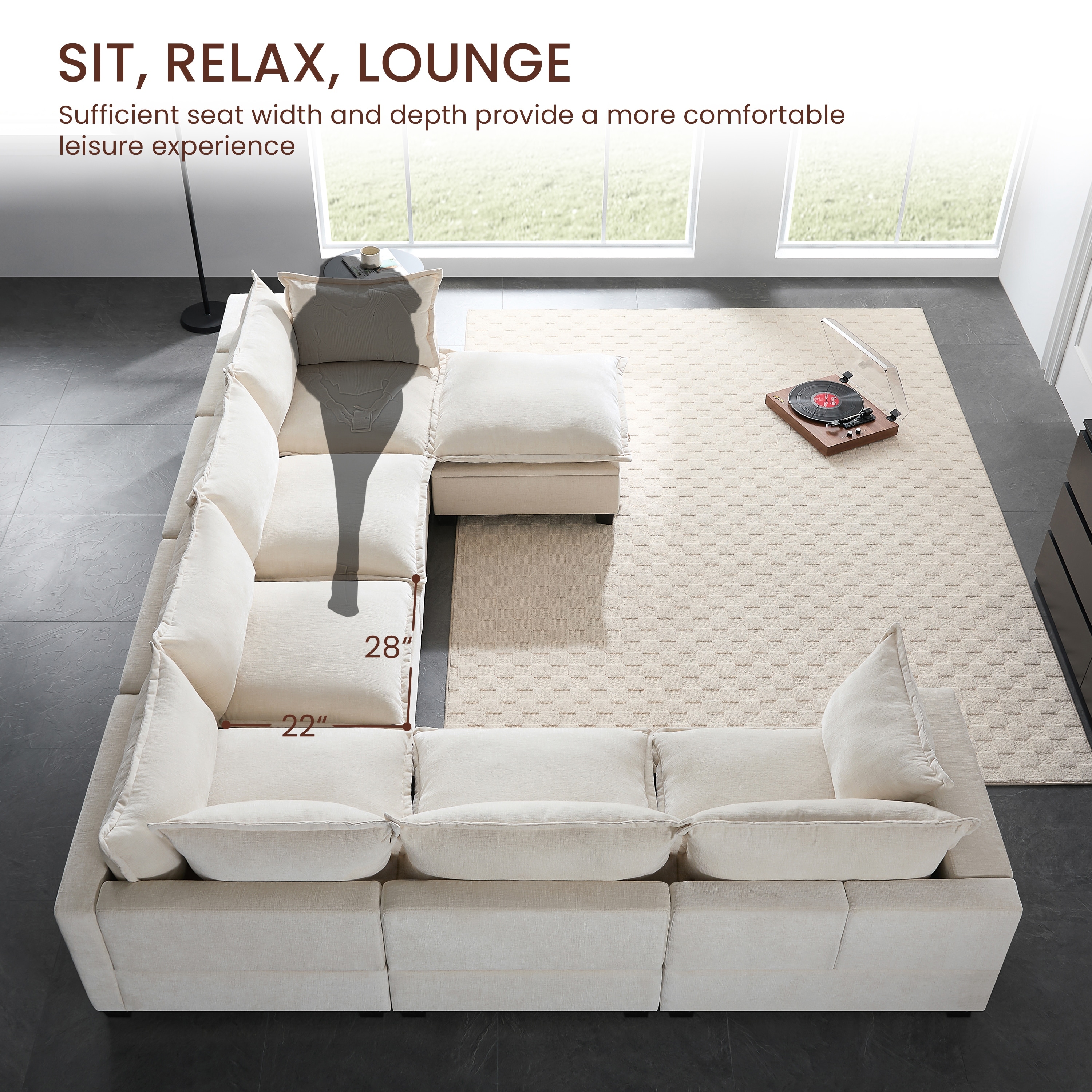 Modular Sectional Sofa with Movable Storage Ottoman,7 Seat U Shaped Couch