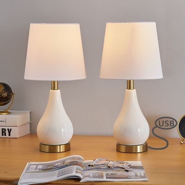 Maxax 17.5" Table Lamp Set with USB (Set of 2) - White