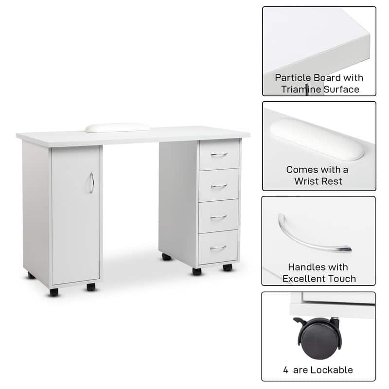 Double Edged Manicure Nail Table Computer Desk with 4 Drawers