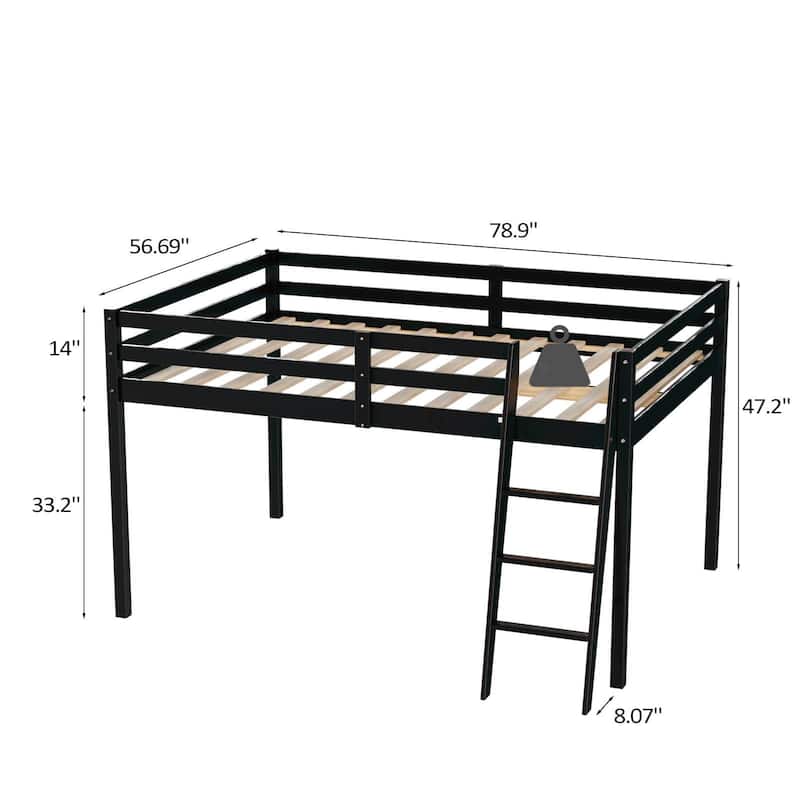 Espresso Wood Junior Loft Bed with Stairs for Adults, Kids and Young Teens
