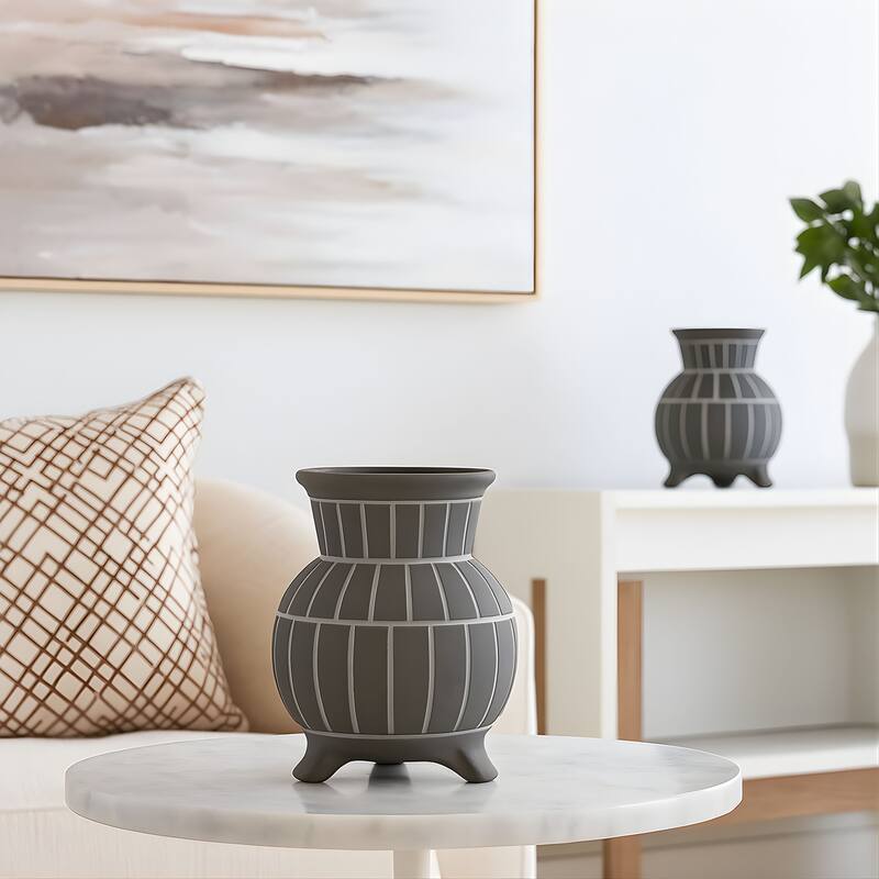 Aria Home Gray Bubble Shaped Ceramic Vase with Raised Rim Set of 2