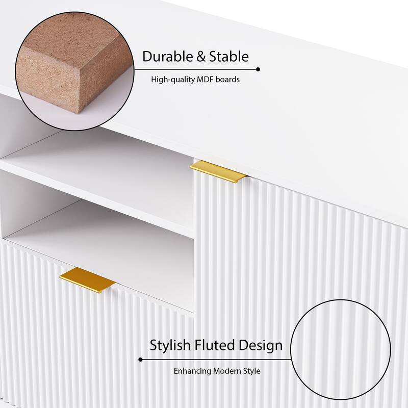 Multifunctional 4-Piece TV Wall Unit with 13 Shelves, 8 Drawers, & 2 Cabinets, Fluted Line Design, for Living Room