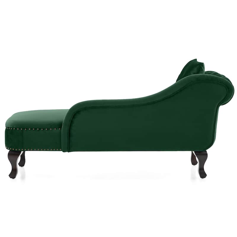 Christopher Knight Home - Bressi Modern Velvet Upholstered Chaise Lounge with Tufted Backrest, Nailhead Trim & Pillow