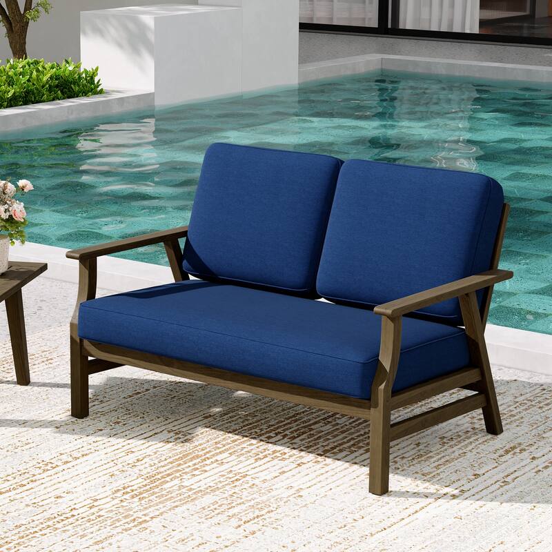 Teak Frame Outdoor Loveseat Daybed with Water-Resistant Cushions.