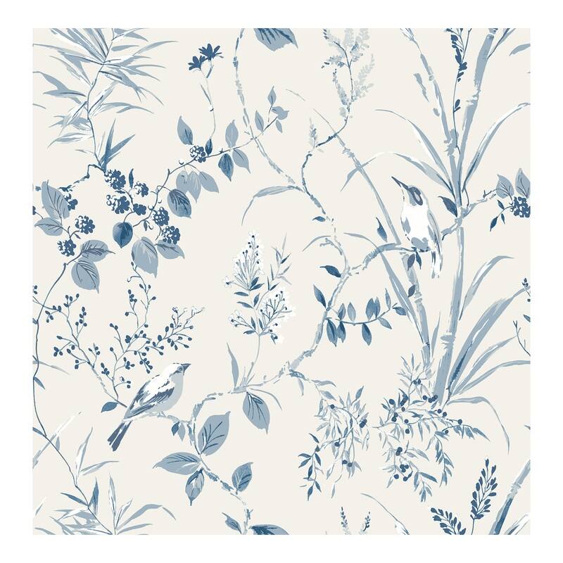Brewster Mariko Blue Botanical Wallpaper - 20.5 x 396 x 0.025