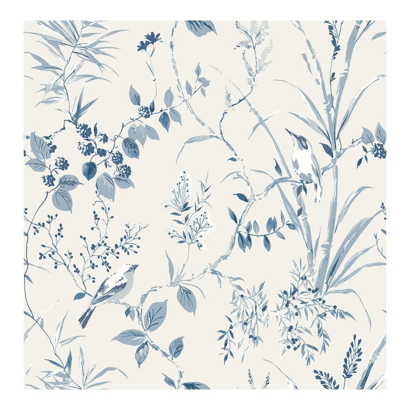 Brewster Mariko Blue Botanical Wallpaper - 20.5 x 396 x 0.025