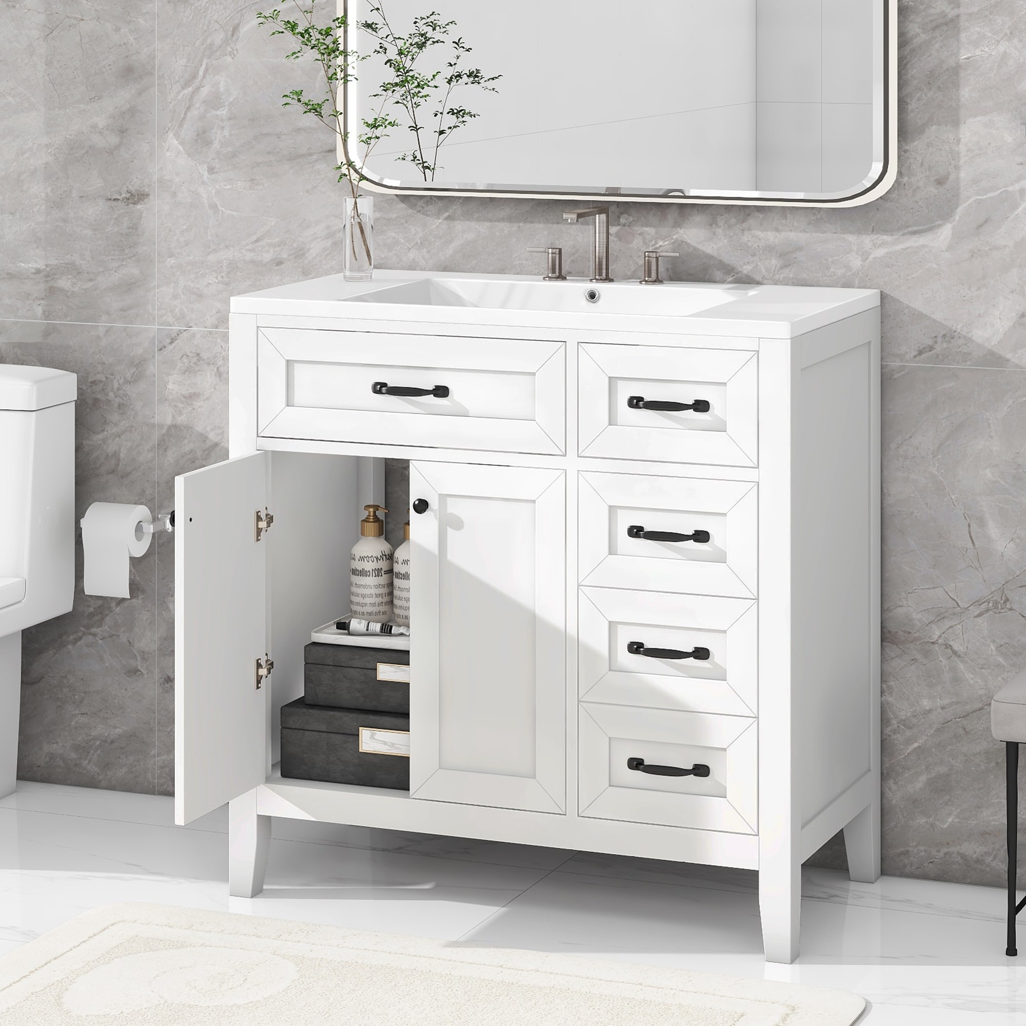 Bathroom Vanity, Modern Wood Cabinet Basin and Sink Combo, Bathroom Vanity  Set with Countertop, Wooden Single Bathroom Cabinet with Drawers, Grey 