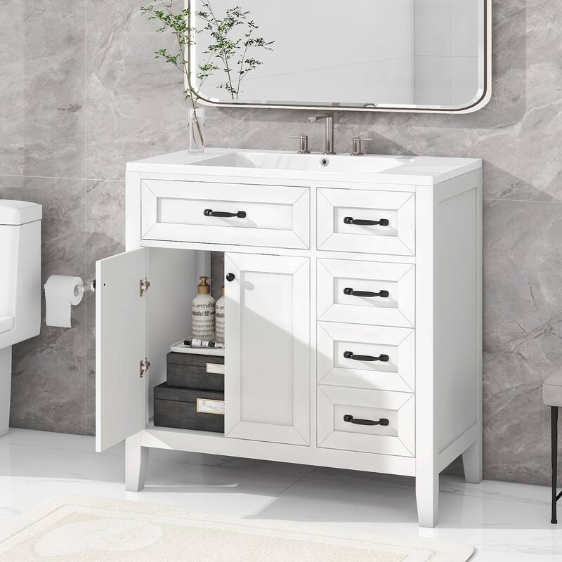 36" Blue Bathroom Vanity with Undermount Sink, Freestanding Design, Solid Rubber Wood & MDF Cabinet