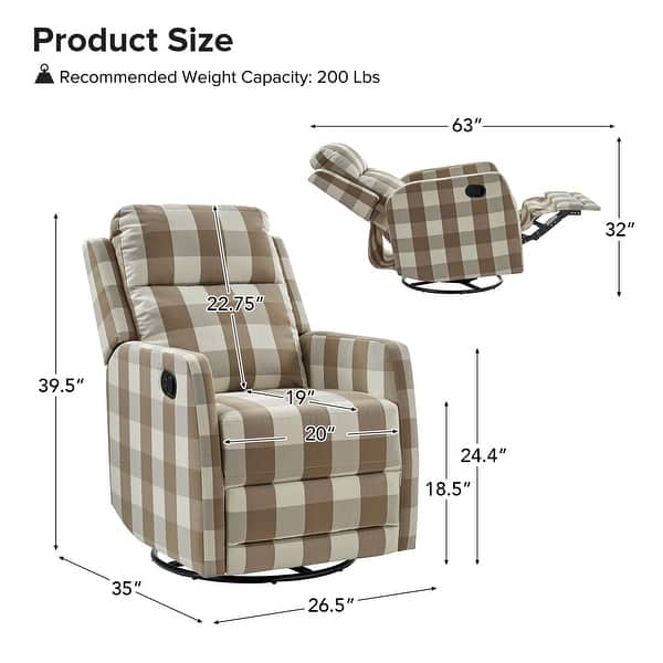 dimension image slide 2 of 5, Diana Modern Polyester 360-degree Swivel Rocker Recliner by HULALA HOME