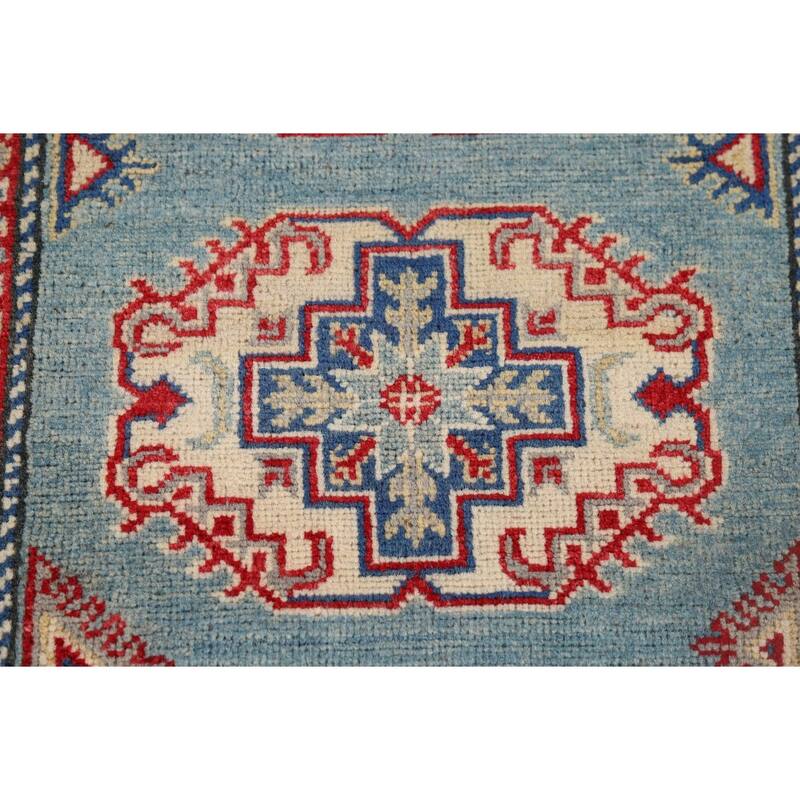 Light Blue Kazak Runner Rug Handmade Wool Carpet - 2'11" x 9'7"