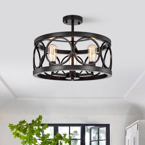 Brayden Smith Steel 3-Light Metal Drum Semi-Flush Mount