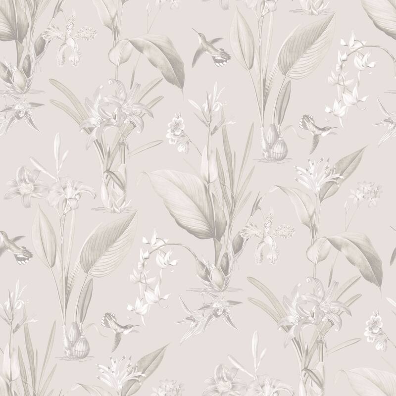 Galerie Wallcoverings Secret Garden Botanical Floral Non-woven Matte Wallpaper Roll - 33 feet x 21 inches - Grey
