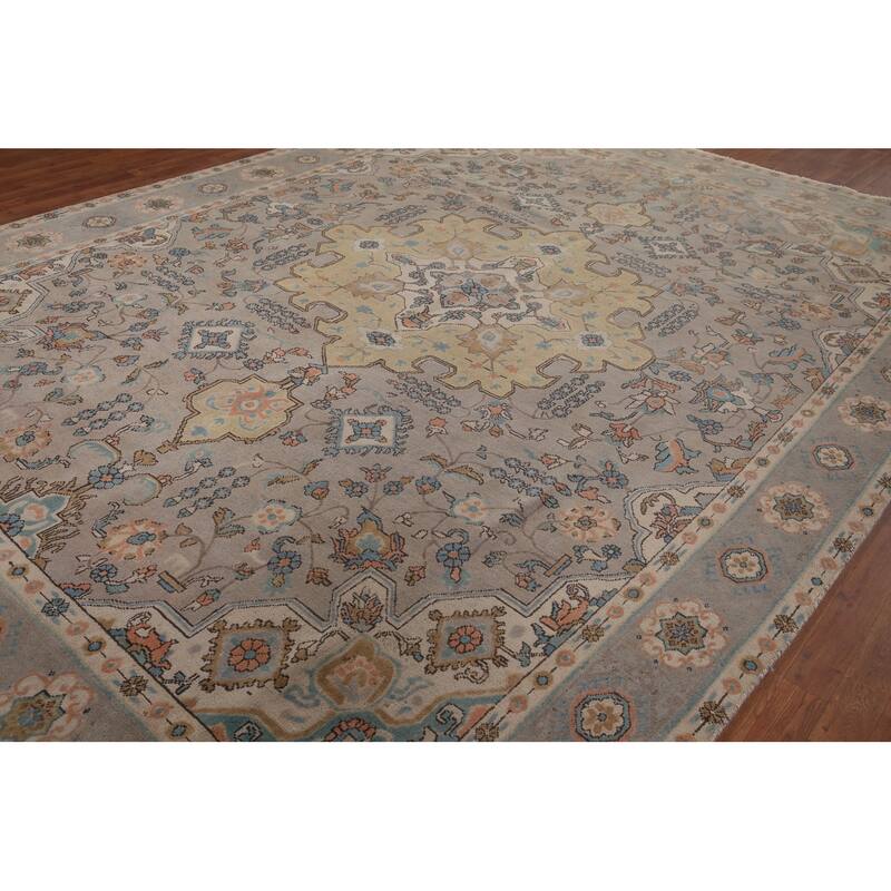 Geometric Gray Tabriz Persian Vintage Area Rug Handmade Wool Carpet - 9'11"x 13'4"