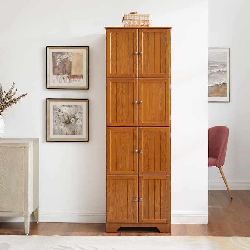 72.4" Tall Storage Cabinet with 8 Doors and 4 Shelves for Stylish and Organized Living Room or Kitchen Use - Oak