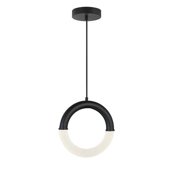 slide 1 of 1, EVOLV Acryluxe Revolve 11-inch Matte Black LED Pendant with Frosted Acrylic