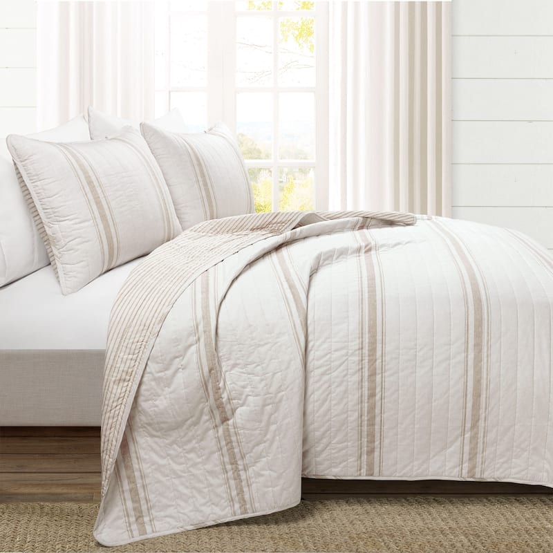 Lush Decor Farmhouse Stripe 3 Piece Quilt Set