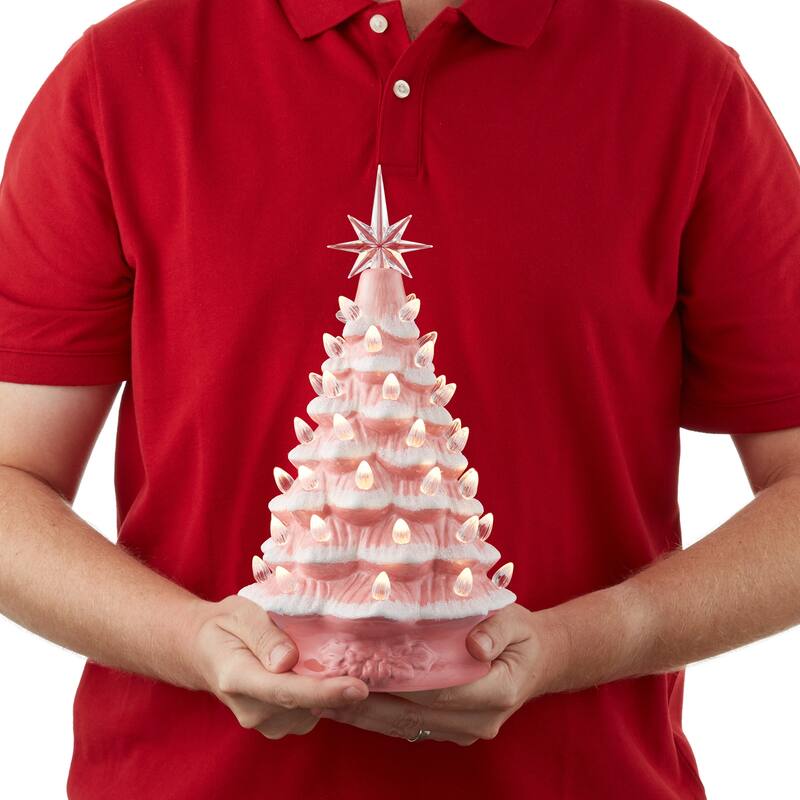 12in Hand Painted Ceramic Christmas Tree PreLit Tree with Star