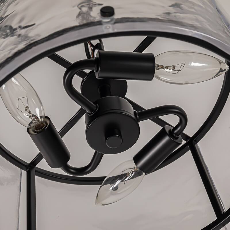 3 - Light Farmhouse Lantern Ripple Glass Drum Chandelier
