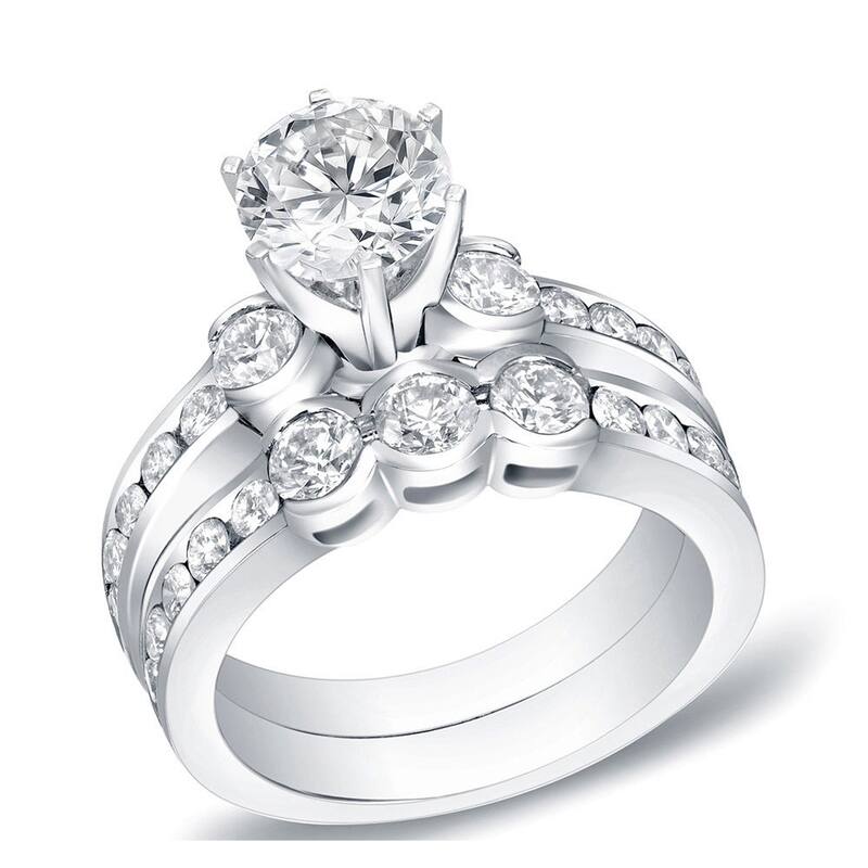 Auriya 14k Gold 2 1/2ctw Round 3-stone Diamond Engagement Ring Set - White - 4