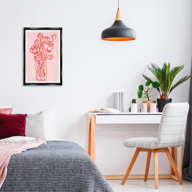 Stupell Outlined Peony Vase Framed Floater Canvas Wall Art Design By Hannah Moren