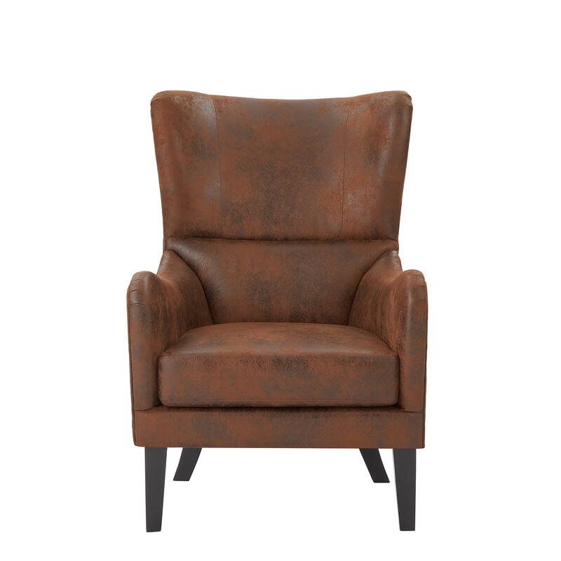 Accent Chair for Living Room, Wingback Arm Chair, Brown Polyester Upholstered Chair with Nailhead Trim, Wooden Legs