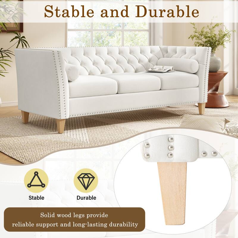 Modern Tufted Back Sofa Couch with Flared Arms, Classical Nailhead Trim Loveseat, Upholstered Living Room Sofa with Pillows
