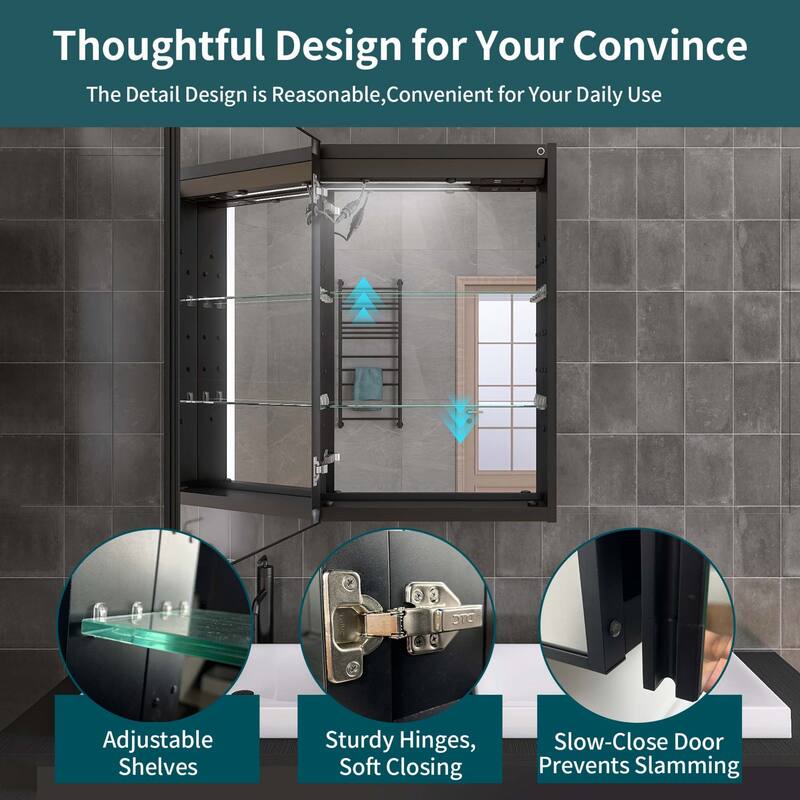20" x 30" Lighted Recessed Medicine Cabinet with Mirror and Electrical Outlet