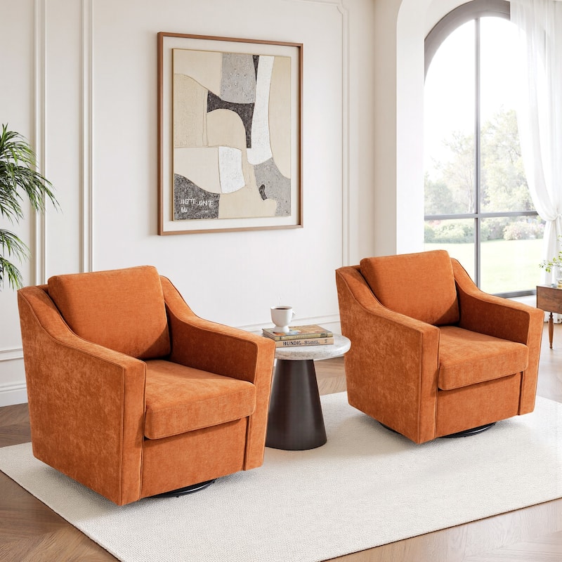 Chenille/Leather Swivel Barrel Chair(Set of 2) Modern Club Chair by UIXE