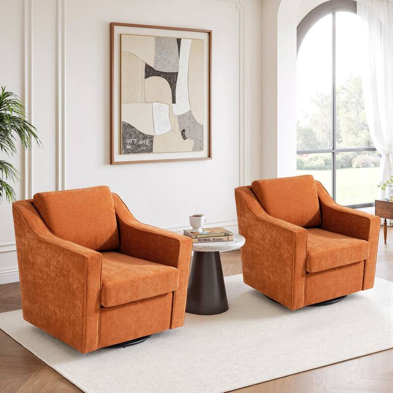 Chenille/Leather Swivel Barrel Chair(Set of 2) Modern Club Chair by ...
