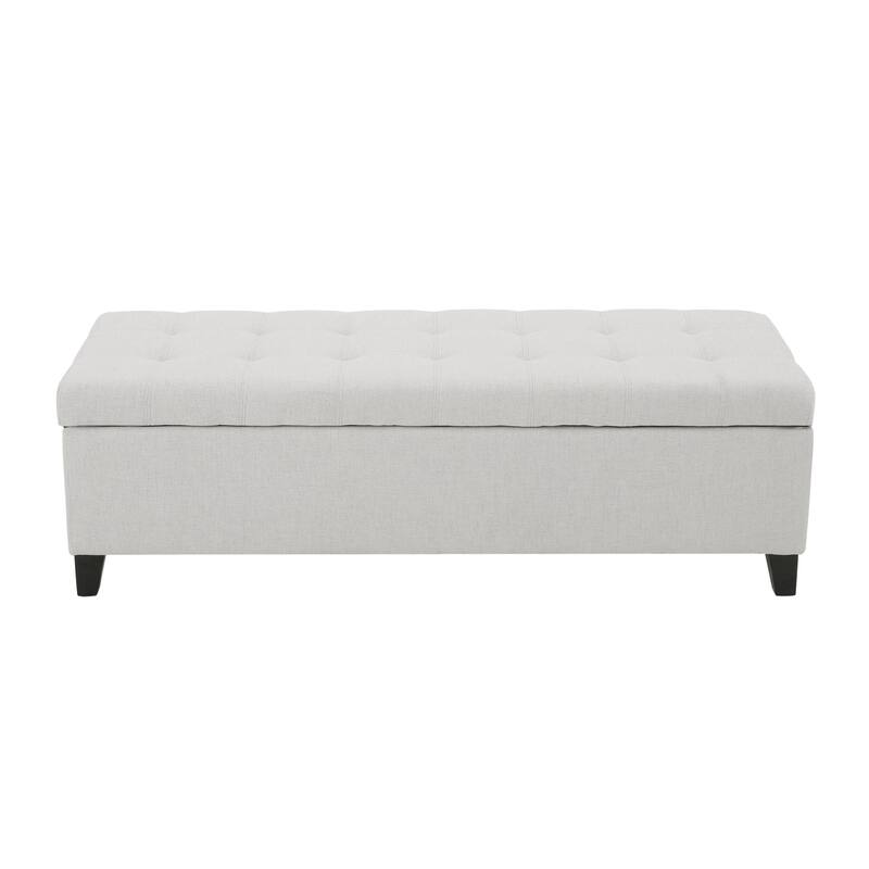 Light Grey Upholstered Storage Ottoman Bench for Bedroom & Entryway, 300lbs