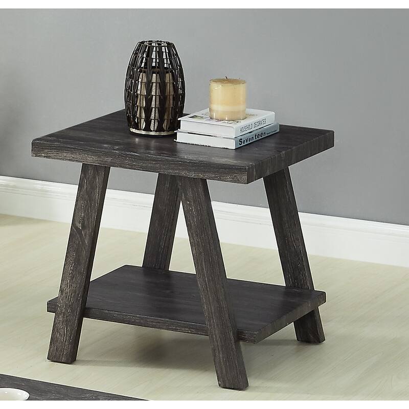 24" Modern Round End Table with Storage Shelf and Overextended Rectangular Top