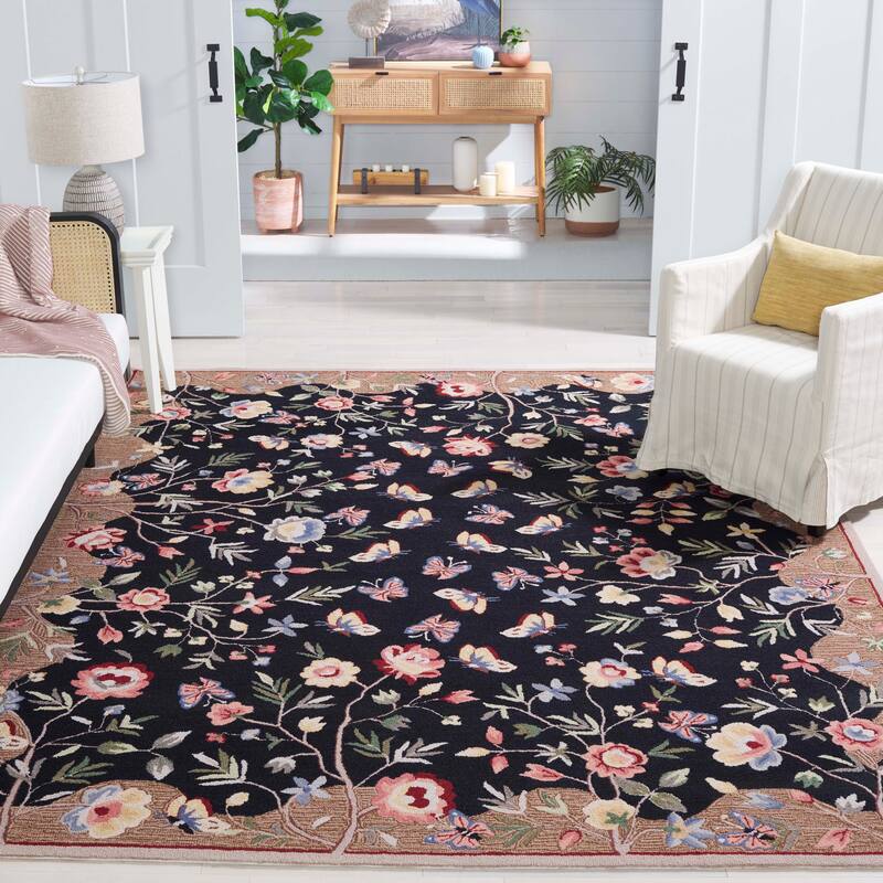SAFAVIEH Handmade Chelsea Klazien Floral Wool Rug - 8' x 10' - Black/Brown