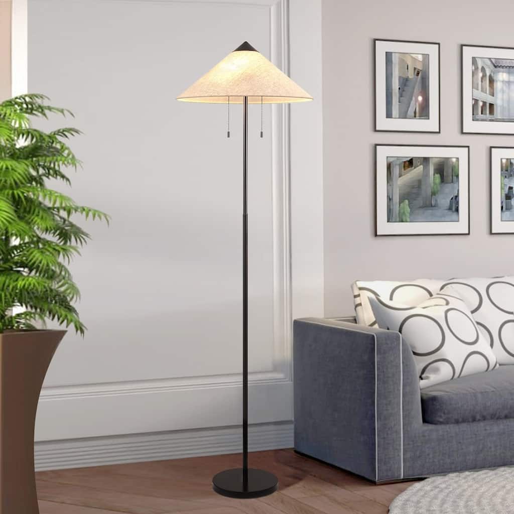 Floor Lamp Traditional Black 65" 2-Light Linen Shade