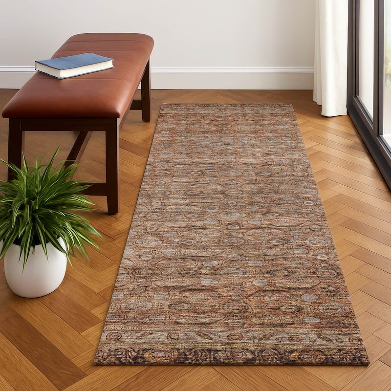 Premium Washable Super Soft Vintage Traditional Mayfield Rug - Copper - 2'3" x 7'6"