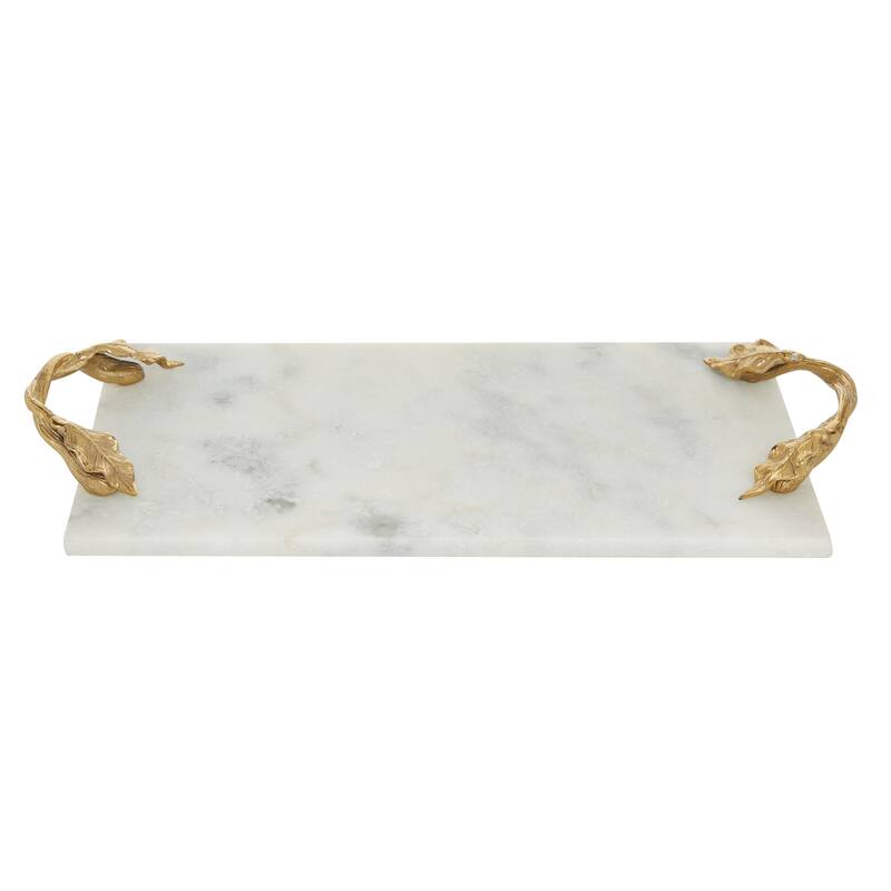 White Marble Oval or Rectangular Tray with Gold Twisted Leaf Handles