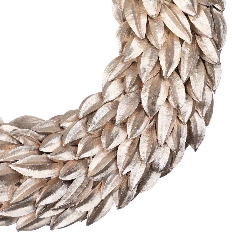 Champagne Gold Budding Leaves Glitter Christmas Wreath, 11.5", Unlit