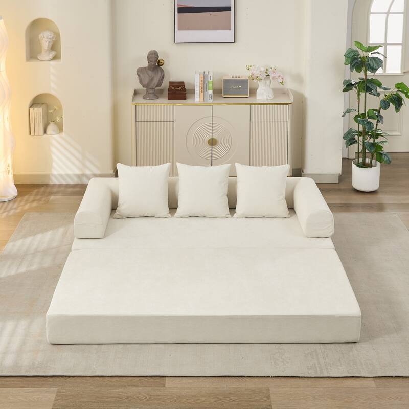 Chenille Convertible Floor Sofa Bed with Armrest for Living Room