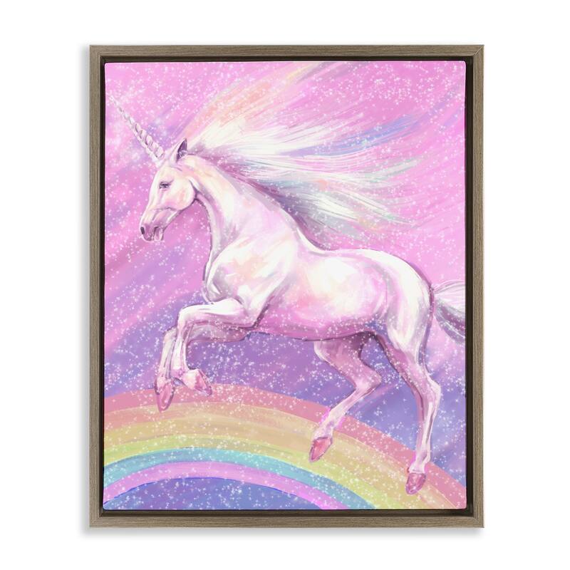 Stupell Rainbow Unicorn Scene Framed Floater Canvas Wall Art Design by Ziwei Li - 25 x 31 - Brown
