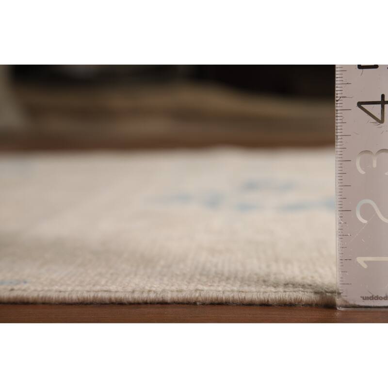 Vegetable Dye Oushak Turkish Rug Hand-Knotted Beige Wool Carpet - 5'0"x 6'7"