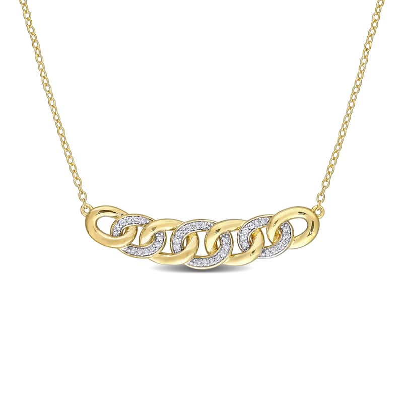Miadora Yellow Plated Sterling Silver 1/6ct TDW Diamond Bar Link Necklace - 7.7 mm x 18 inch x 36.4 mm