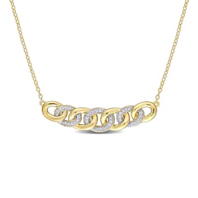 Miadora Yellow Plated Sterling Silver 1/6ct TDW Diamond Bar Link Necklace - 7.7 mm x 18 inch x 36.4 mm