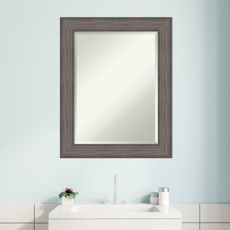 Beveled Wood Bathroom Wall Mirror - Country Barnwood Frame