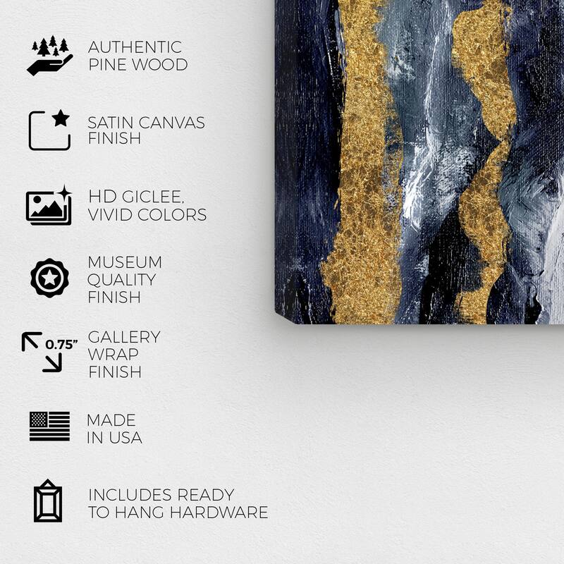 Wynwood Studio Canvas Abstract Bridgerton Wave Noire Blue and Navy Blue Modern & Contemporary Wall Art Canvas Print