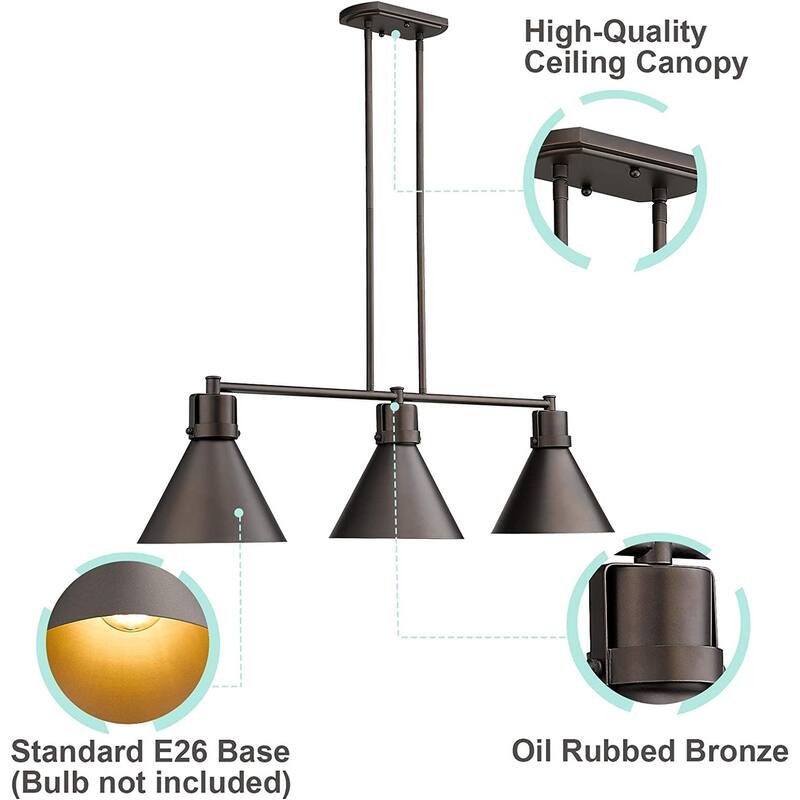 3-Light Farmhouse Pendant Light, Industrial Kitchen Island Lighting Fixture