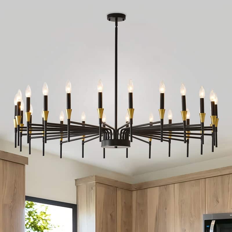 Modern Farmhouse Chandelier Black and Gold Round Candle Chandeliers - 48.66x48.66x65.35in