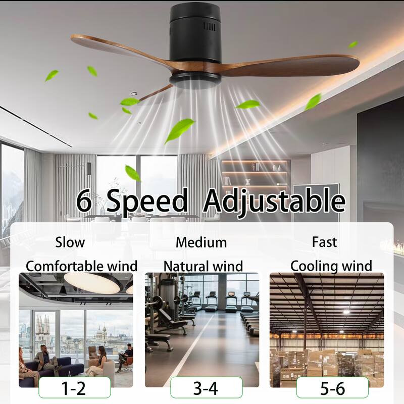 42-Inch Flush Mount Ceiling Fan Without Light, Reversible Quiet DC Motor, Remote Control with 6 Speeds & Timer, Energy Saving