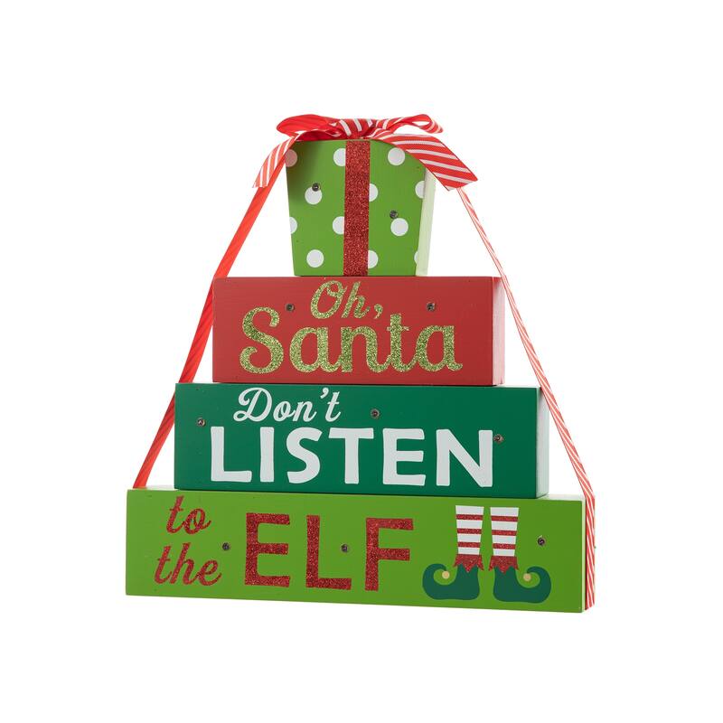Glitzhome Christmas Table Decor Wooden Signs with Sayings Oh Santa Don’t Listen to the Elf